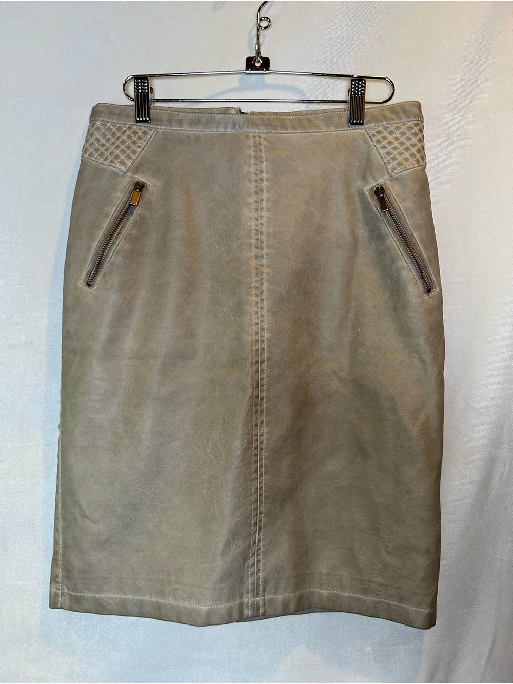 Sandwich Faux Leather Moto Pencil Skirt Taupe-Grey Size EU 36, US 4/6